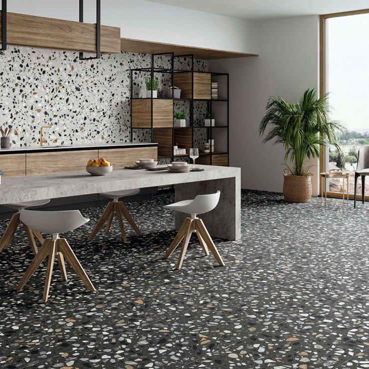 Klinker Guss-Terrazzo Sort Mat 60x120 cm-0